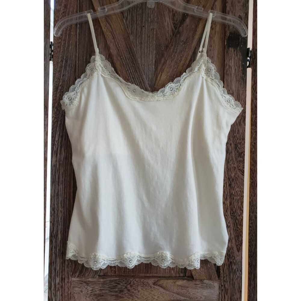 Vtg 2000s Gap Stretch Cami L Pastel Yellow Lace Trim Shelf Bra Soft Girl Kawaii